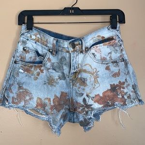 Free People Floral Jean Shorts